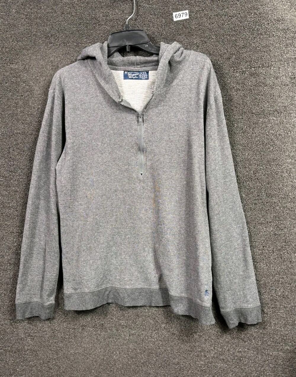 Penguin By Munsing Wear Original Hoodie Mens Size L Gray Quarter Zip Logo